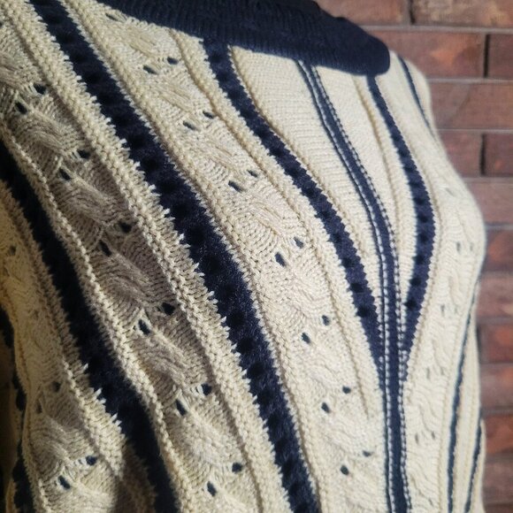 Listicle Asymmetrical Striped Dolman Sleeves Blue/Cream Women's Sweater - Size L - Picture 4 of 12